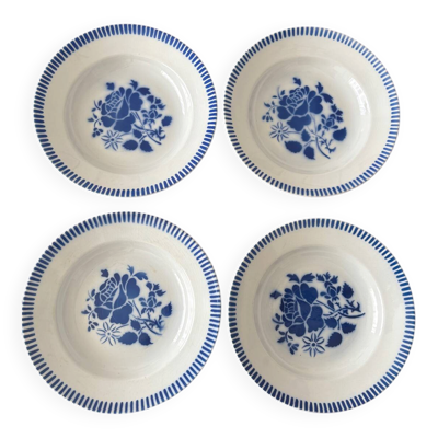 4 assiettes creuses vintage Lunéville modèle Évian – décor floral