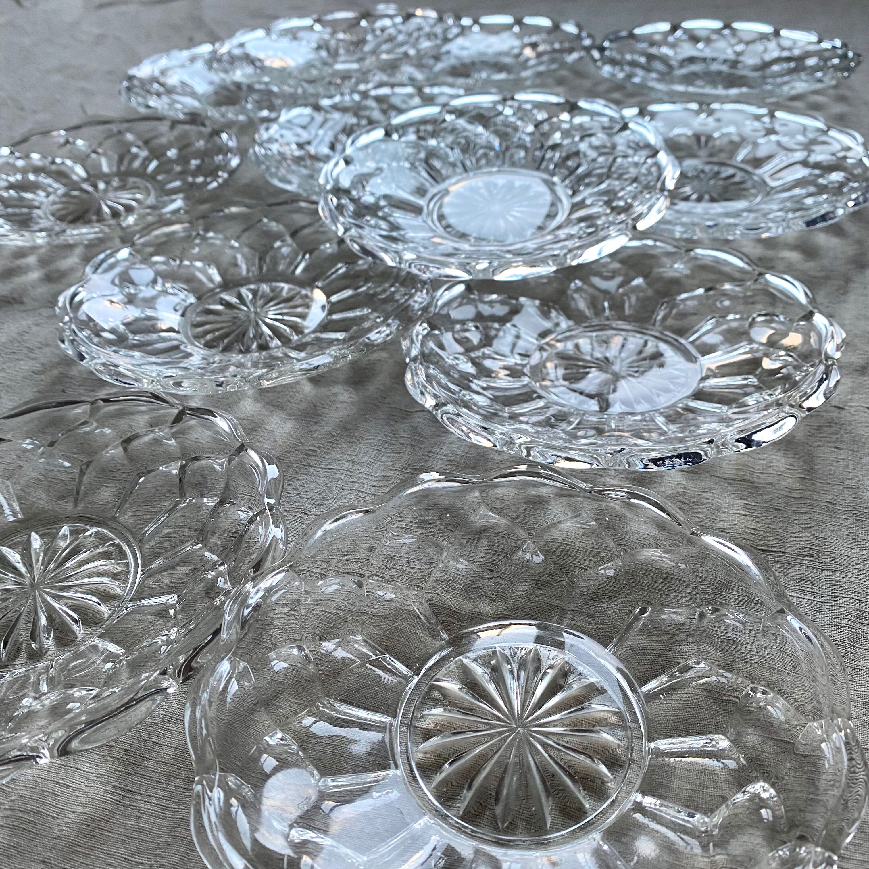 12 transparent glass dessert plates