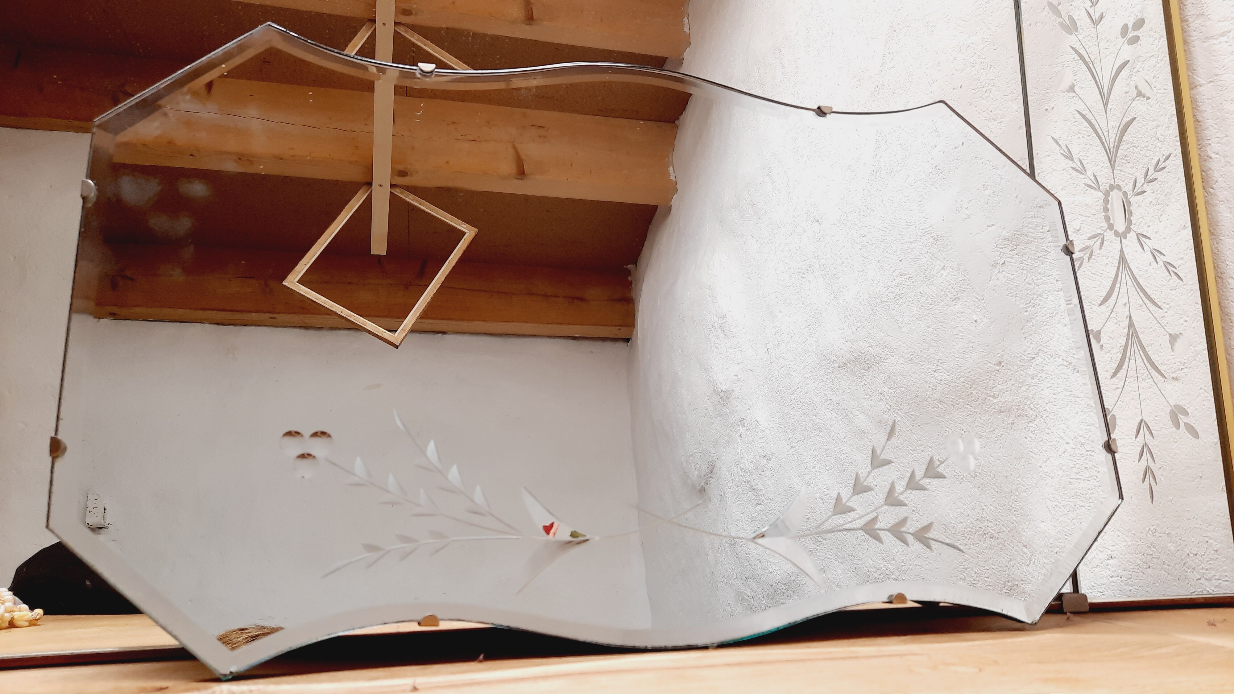 Beveled and chiseled art deco mirror