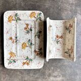 Lunéville asparagus dish in polychrome and gilded ironstone