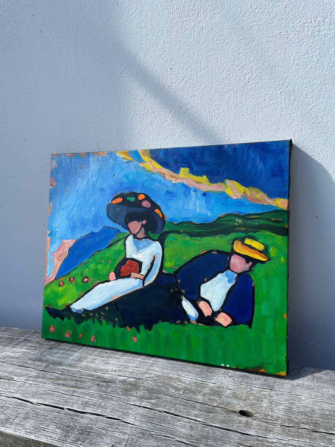 Tableau huile sur toile campagne couple
