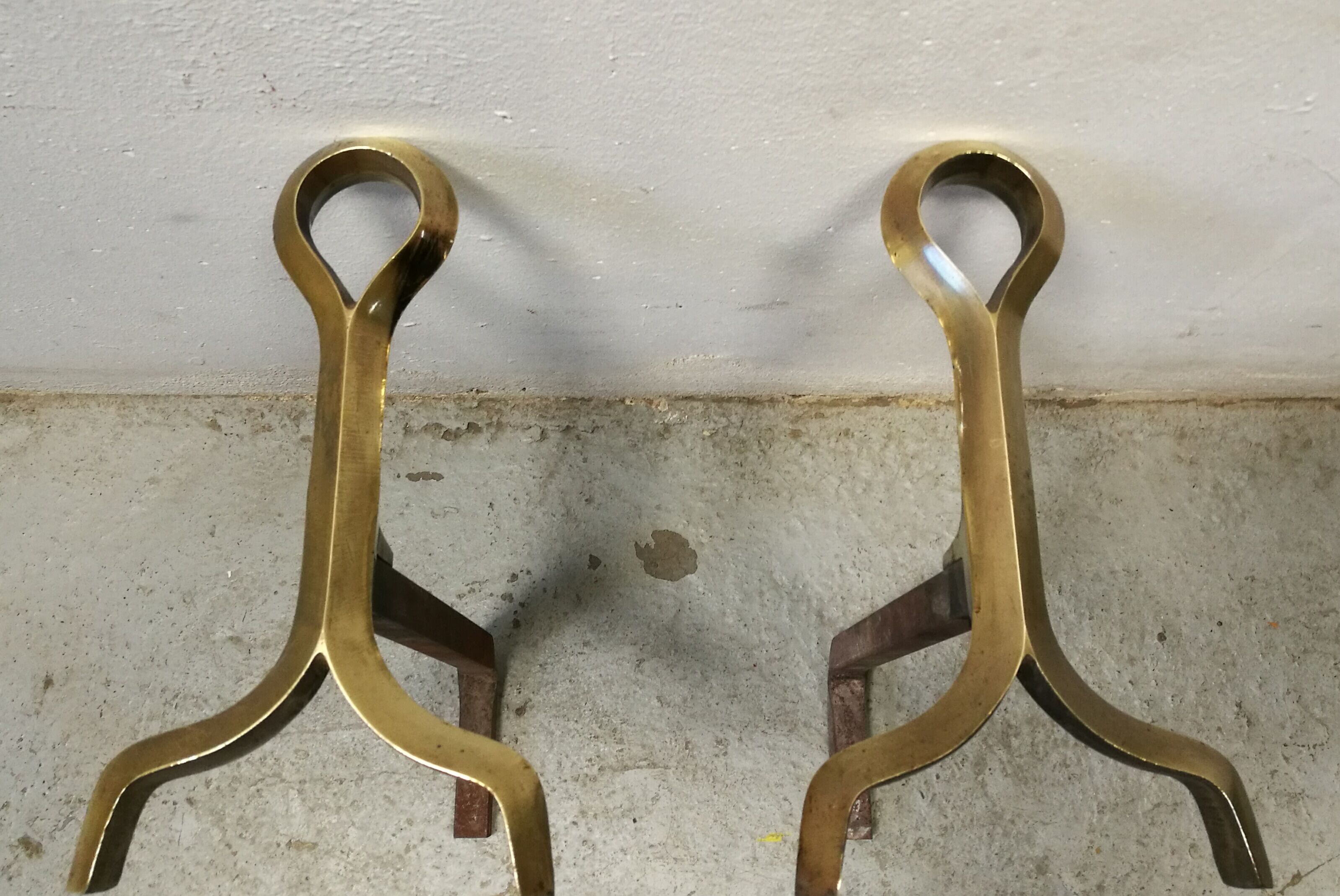 Paire de chenets bronze et fonte design 70