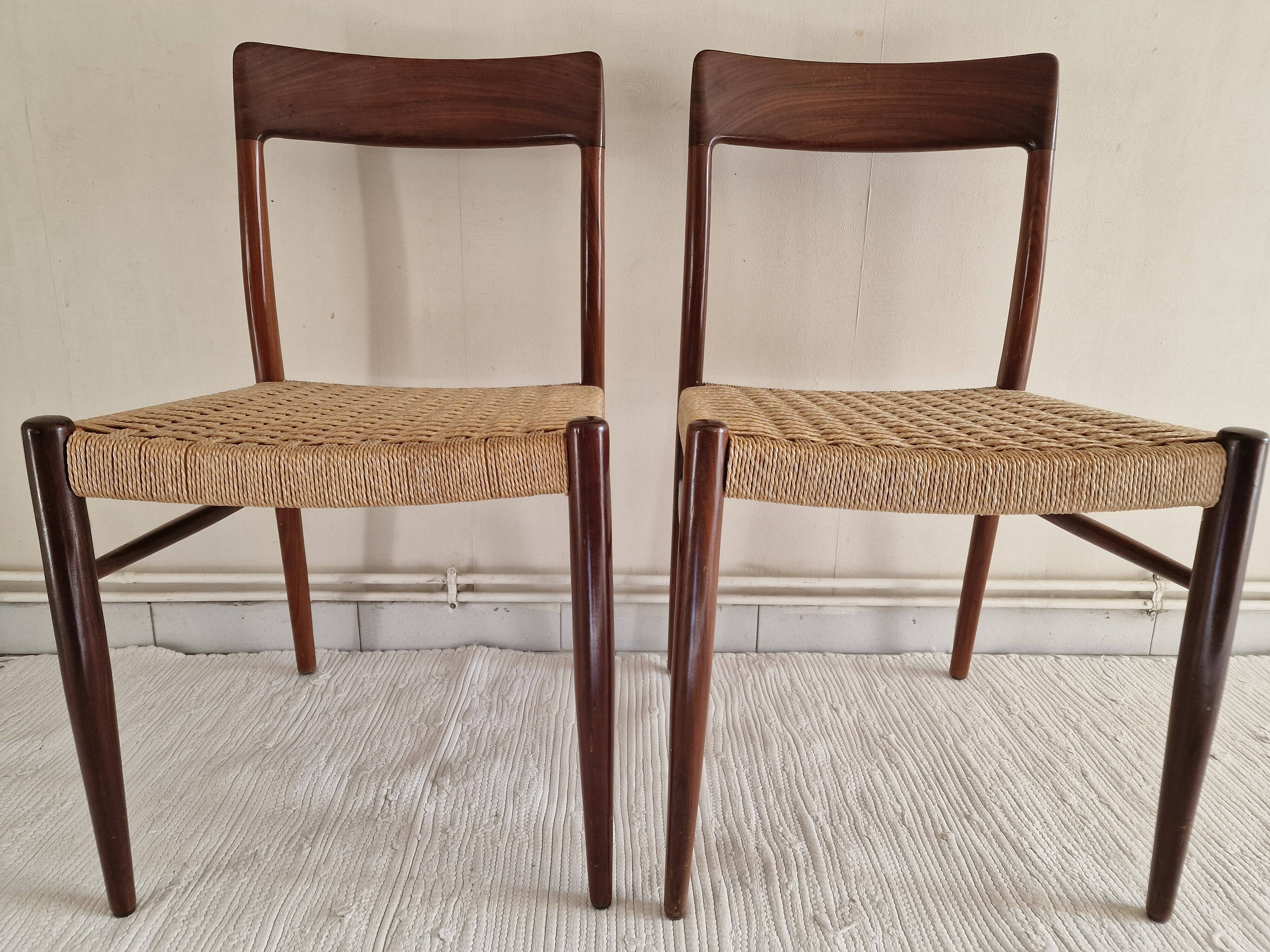 Pair of Danish chairs in teak and rope