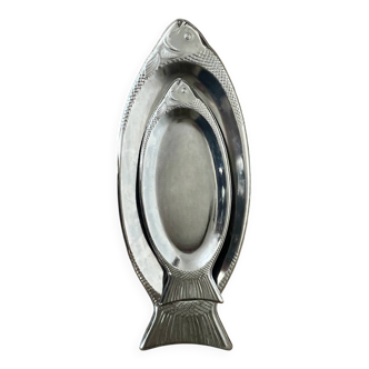 Lot de 2 plats  de service poisson en métal chromé