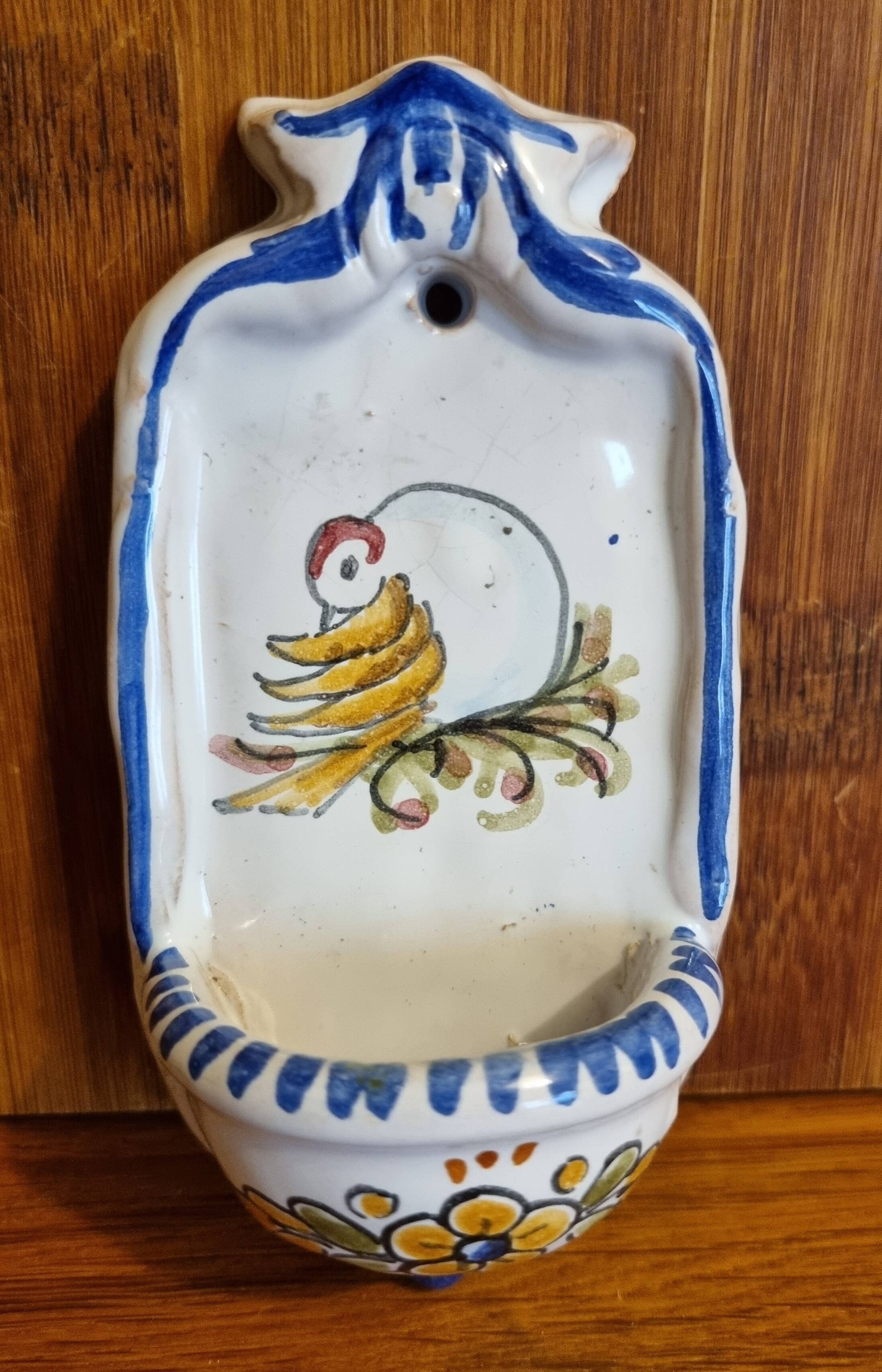 Antique earthenware holy water font from Puente del Arzobispo in Toledo, Spain