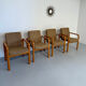 4 armchairs with armrests in beech and fabric, 1970s vintage design.