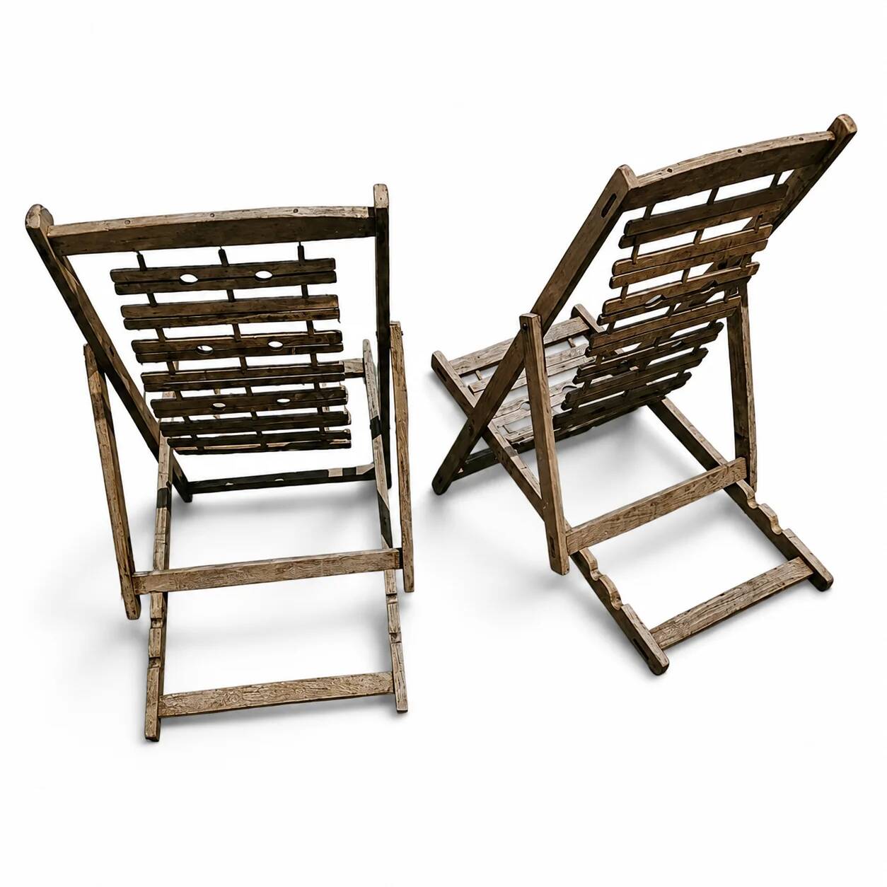 2 x weighty solid foldable wooden colonial deckchair / deck chair / 1960s