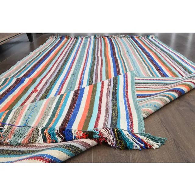 1970s Vintage Turkish Oushak Handmade Wool & Cotton White Rug 146x261