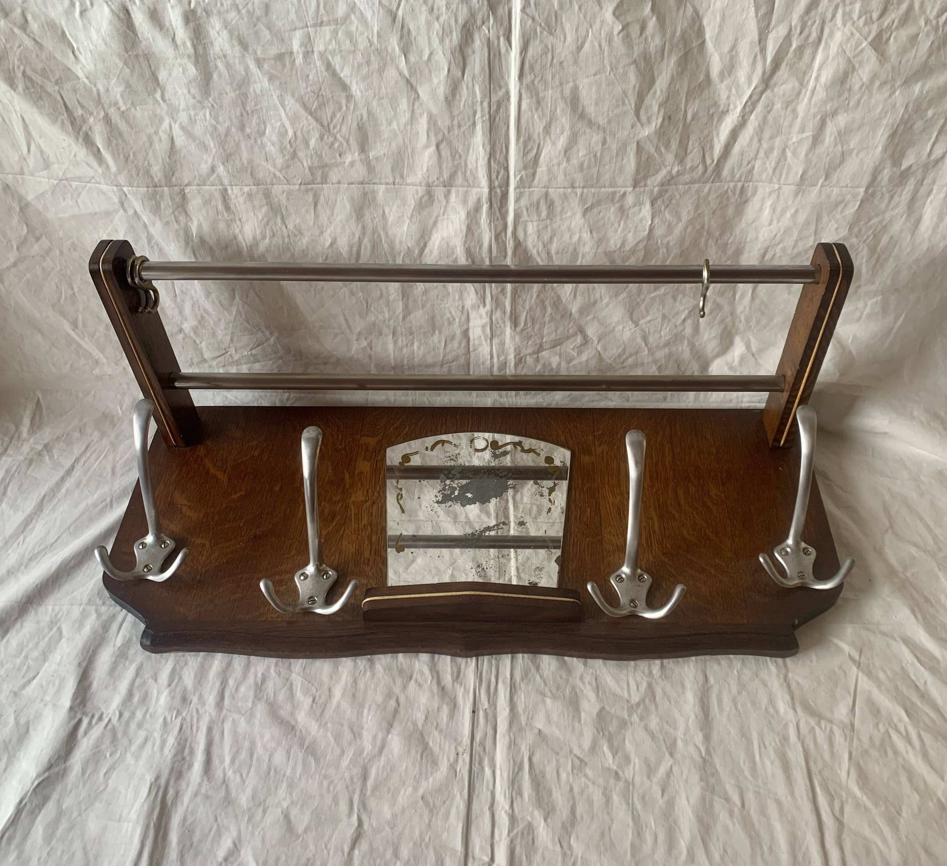 Art Deco wooden wall coat rack