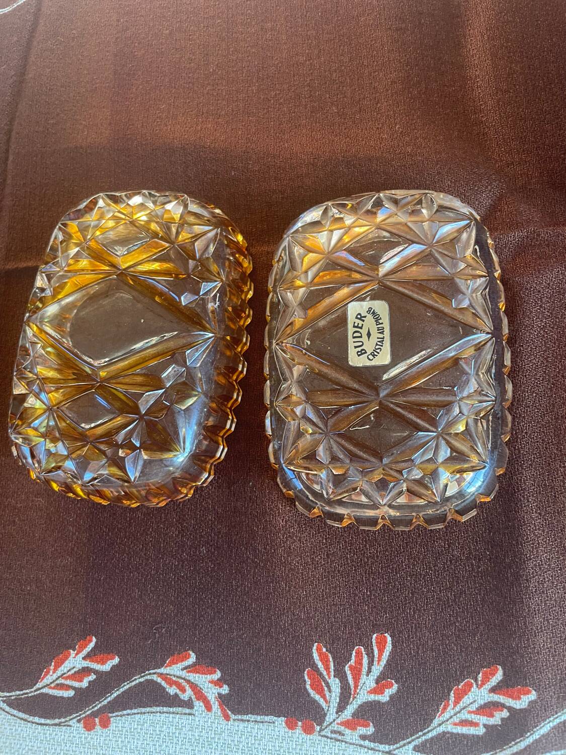 Boîte vintage en cristal ambré Buder