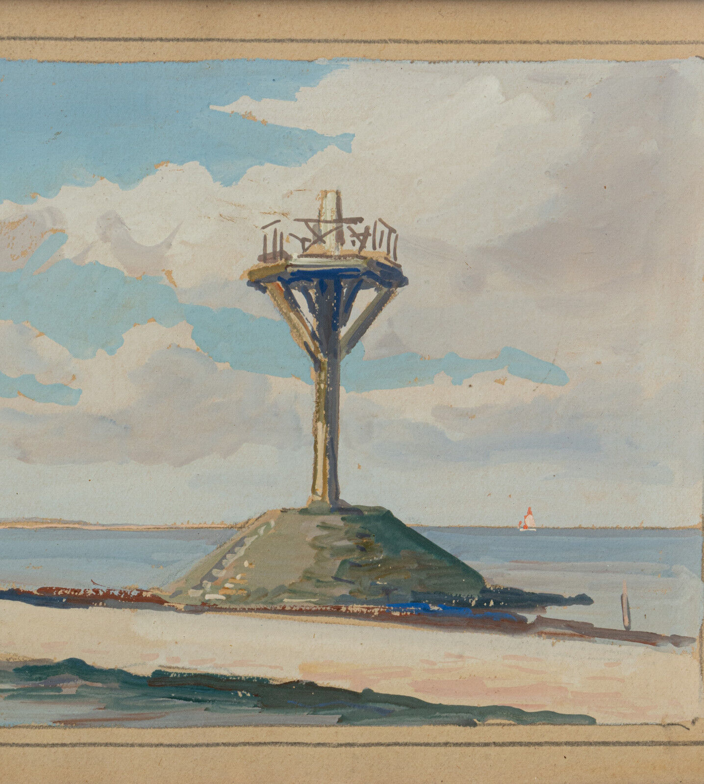 Watercolor on paper Christian Couillaud Noirmoutier The Passage of the Twentieth Gois
