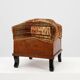 Pair Art Deco walnut stools with original velvet upholstery, Italy 1920s