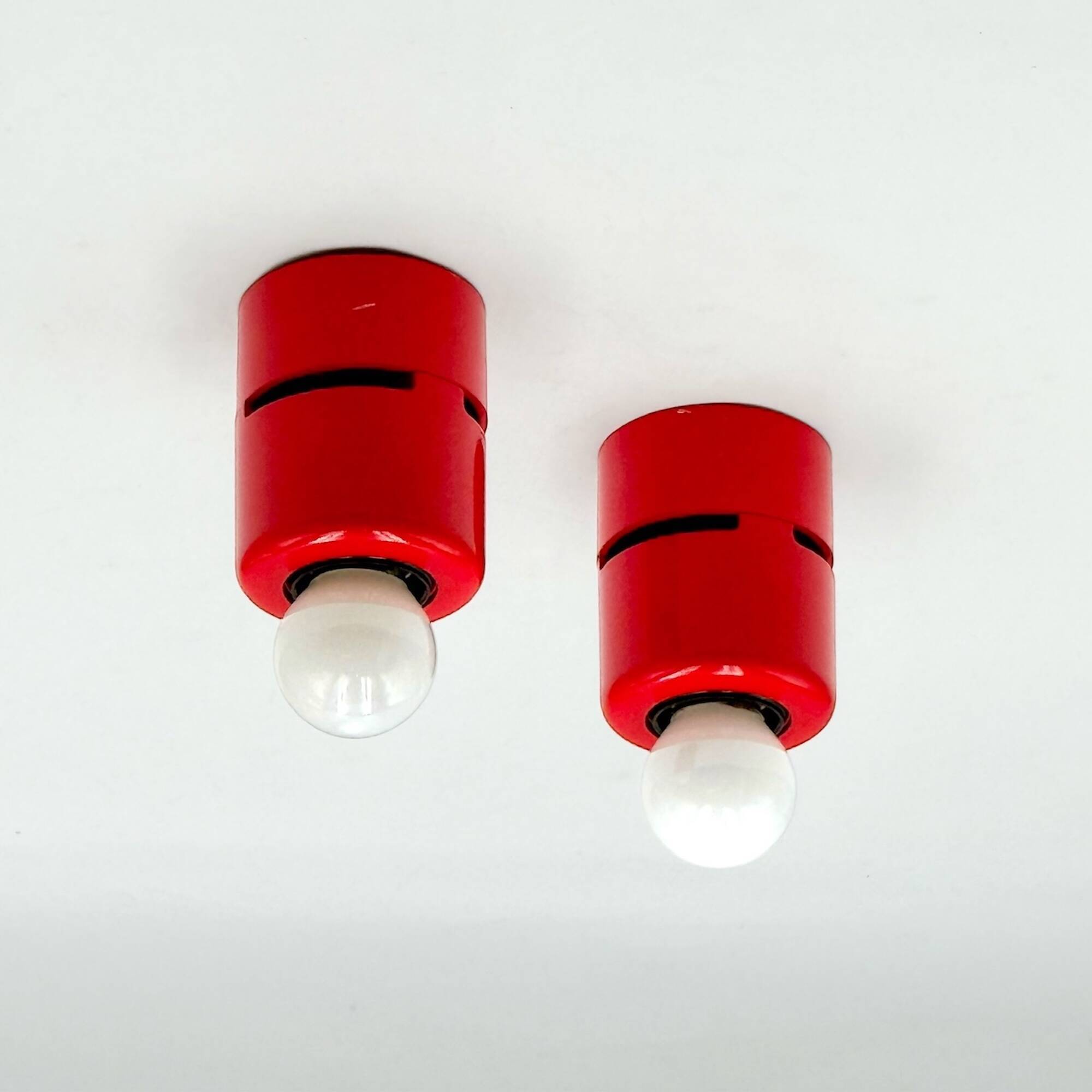 Pair of Red Stilnovo Wall or Ceiling Lamps as New, 1980s Italian Design