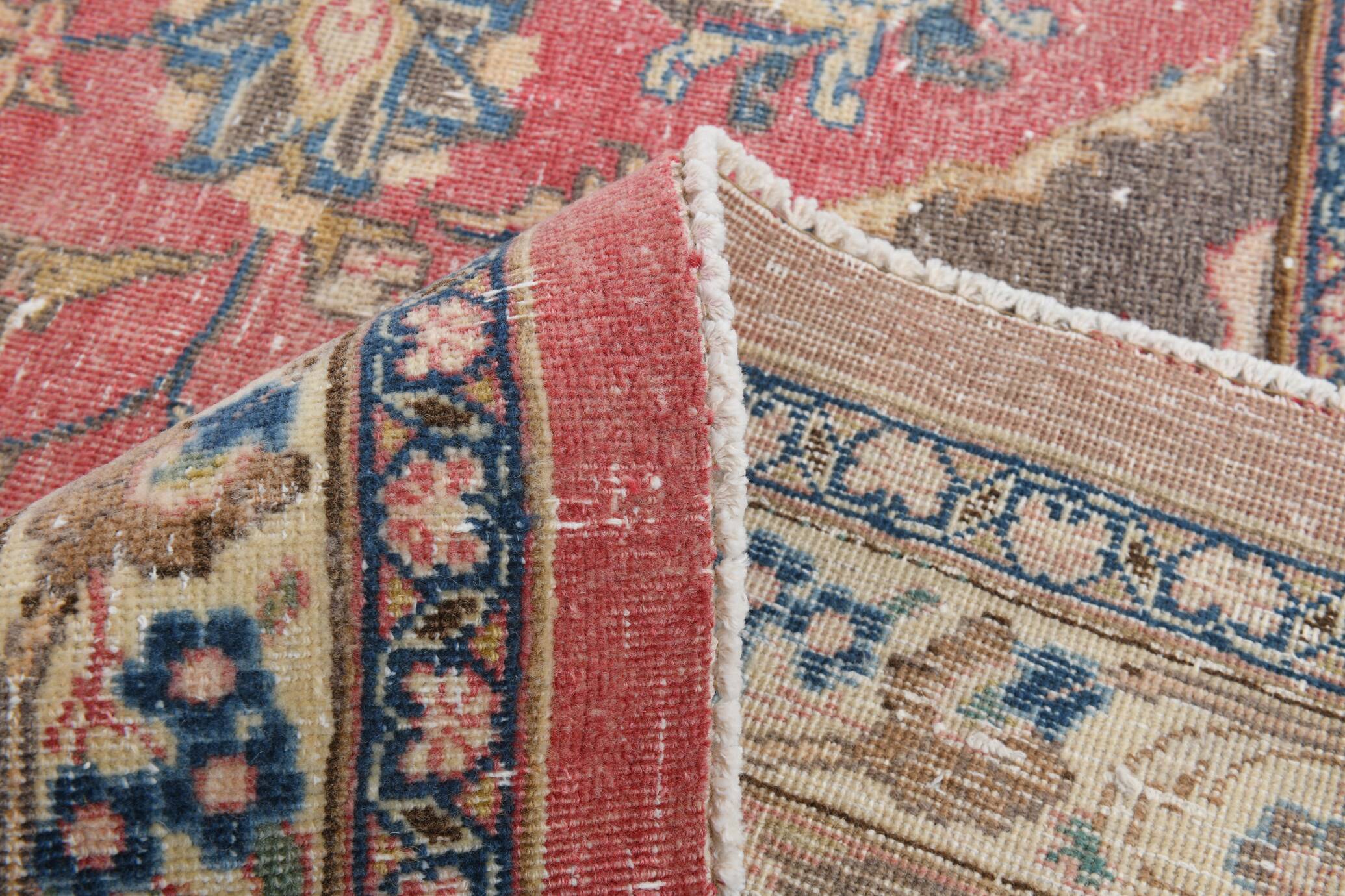 Tapis persan vintage en laine noué main, rouge, motifs floraux, 291x384 cm