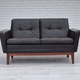 1970s, Danish 2 seater sofa, original condition, furniture leather, solid teak wood.