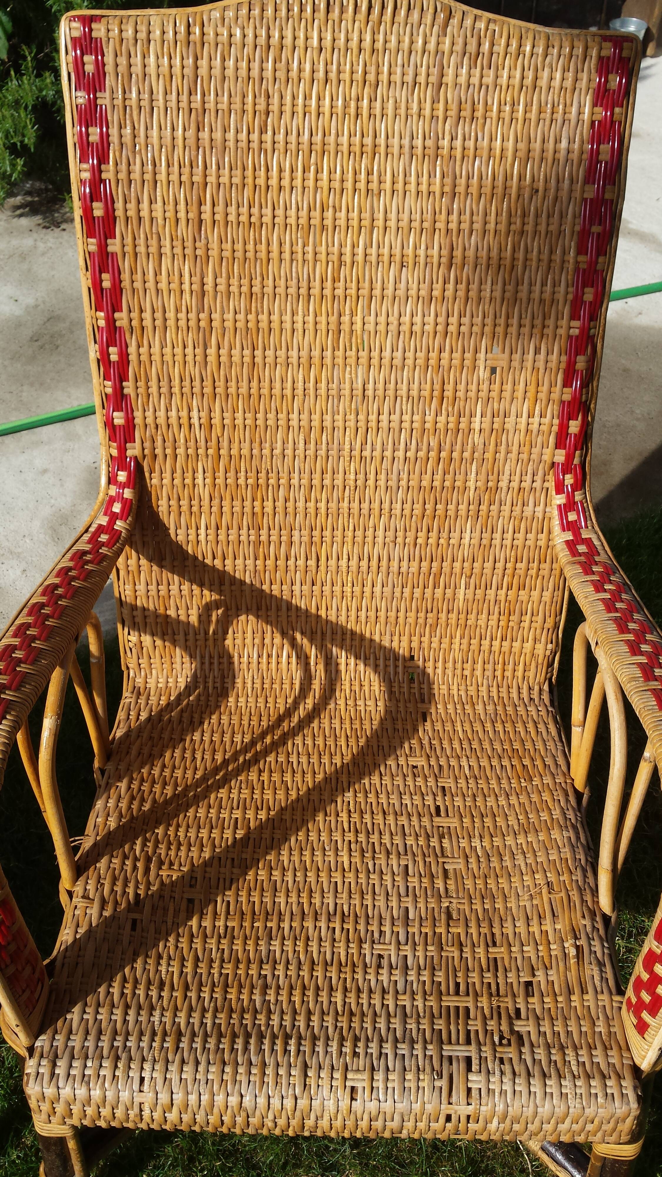 Wicker or rattan armchairs and bamboo