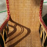 Wicker or rattan armchairs and bamboo