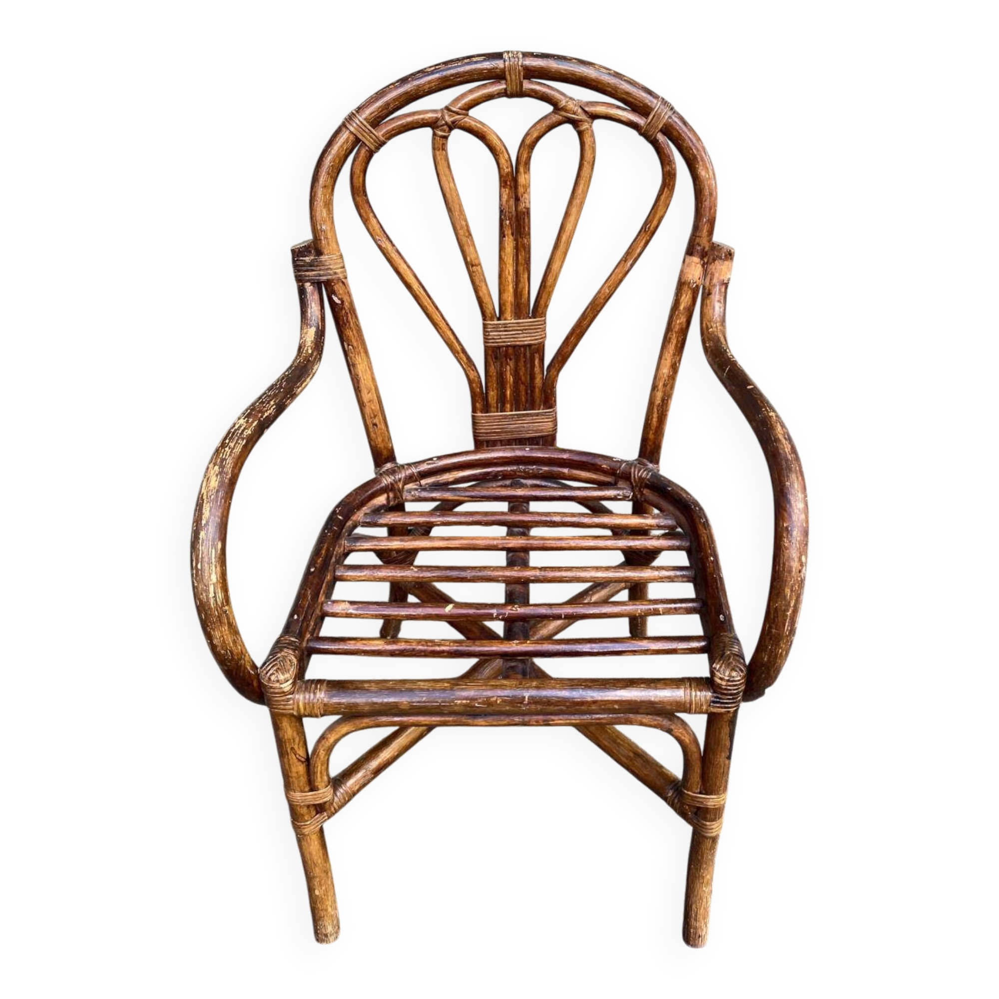 Fauteuil en rotin vintage / bambou teinté — Style Boho 70s