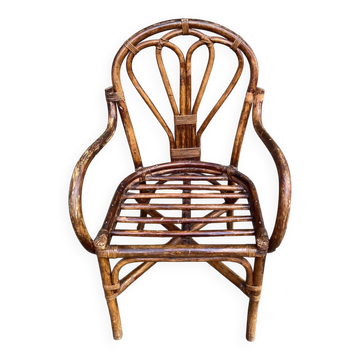 Fauteuil en rotin vintage / bambou teinté — Style Boho 70s