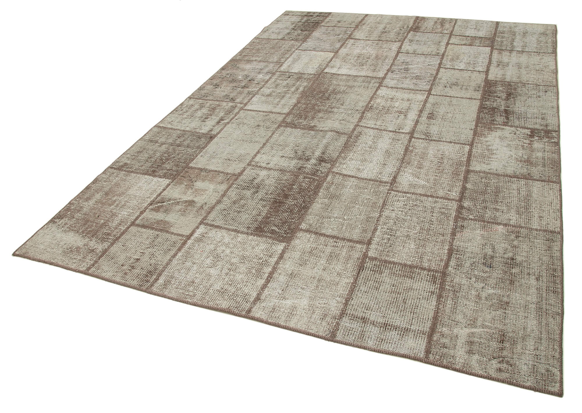 Handwoven oriental overdyed 202 cm x 297 cm brown patchwork carpet