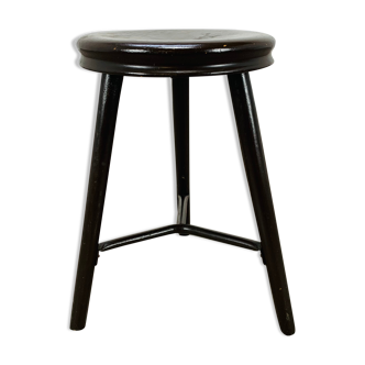 Industrial metal and wood tripod stool