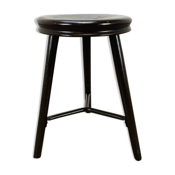Tabouret tripode industriel métal et bois