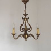 French Vintage Bronze Art Nouveau Style 3-Light 3-Sided Cage Chandelier