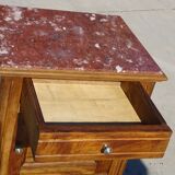 Louis XVI style bedside table in walnut and marble