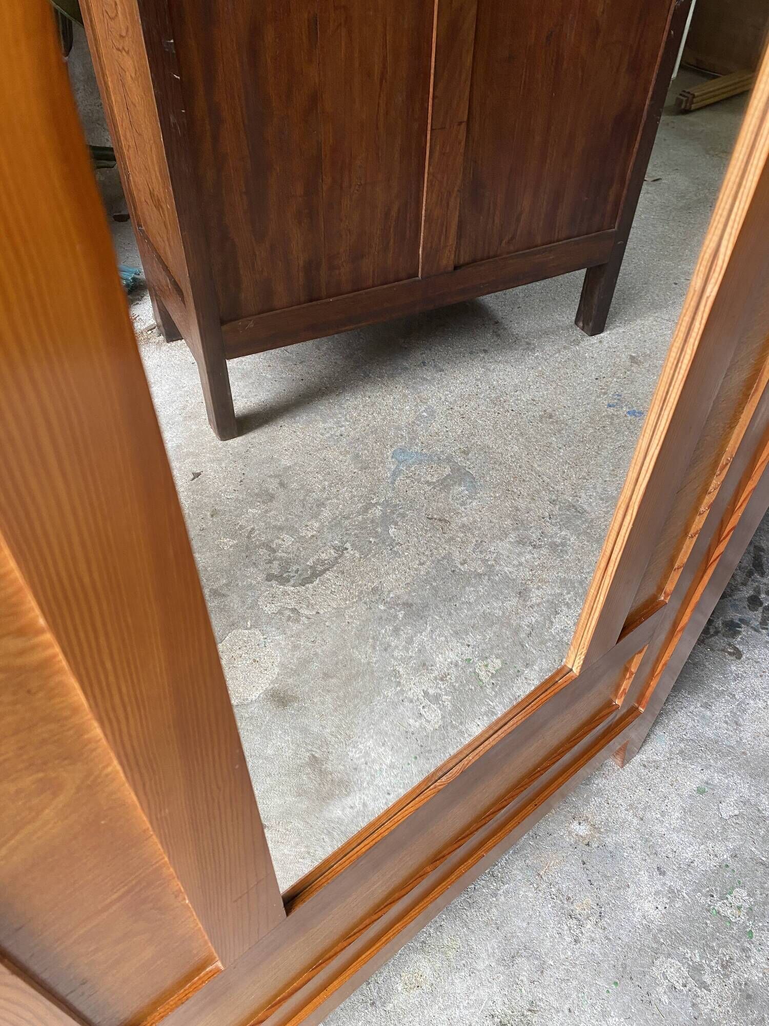 Vintage Parisian wardrobe with one mirrored door from the 60s in pine and wood