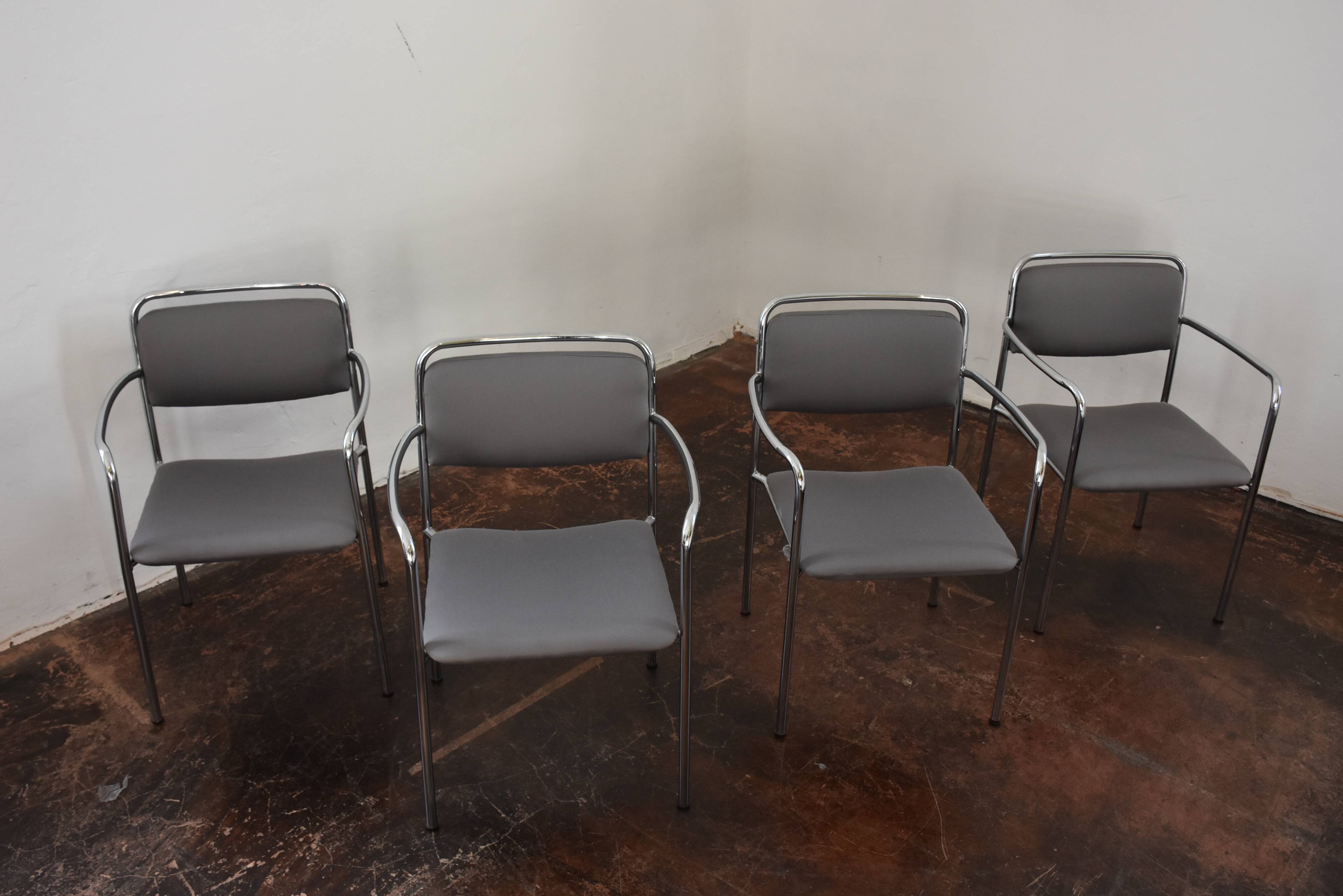 4  Reupholstered Vintage Chairs Chrom GDR 70s