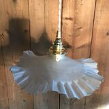 Vintage suspension lamp in pleated opaline