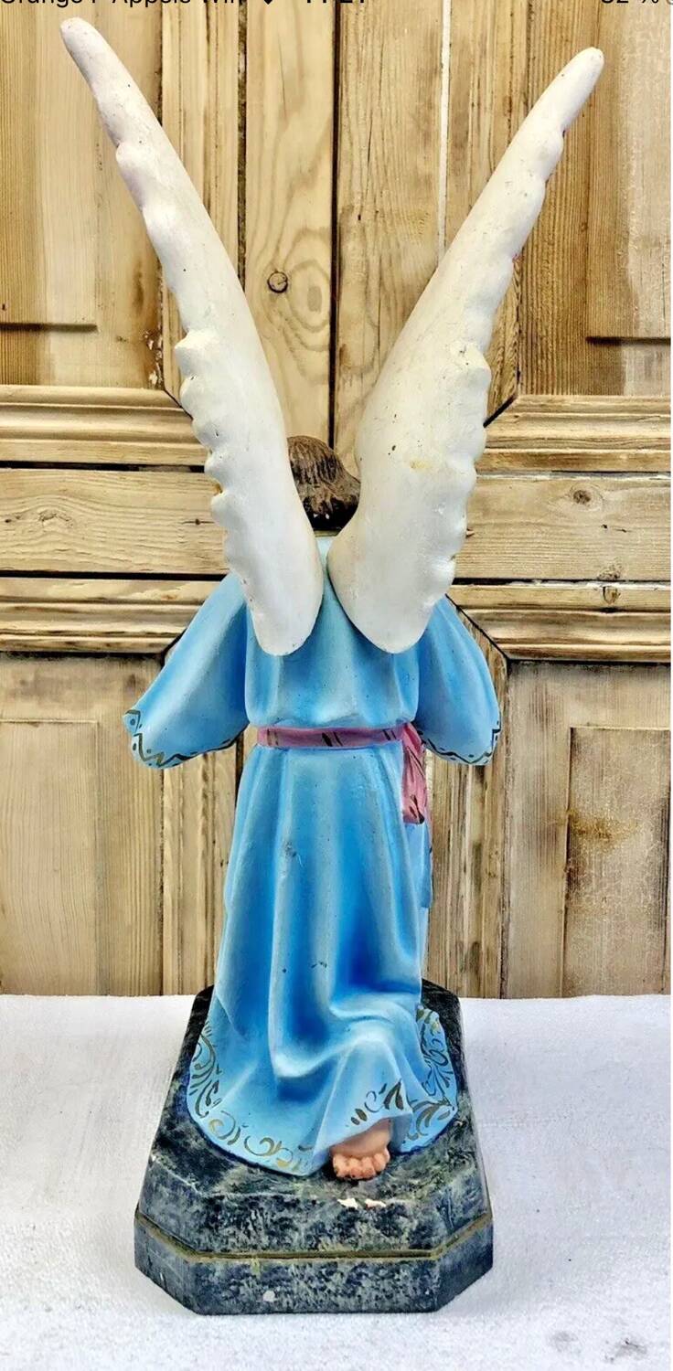 Large altar angel 42.5 cm plaster church statue sulphide eyes XIX
