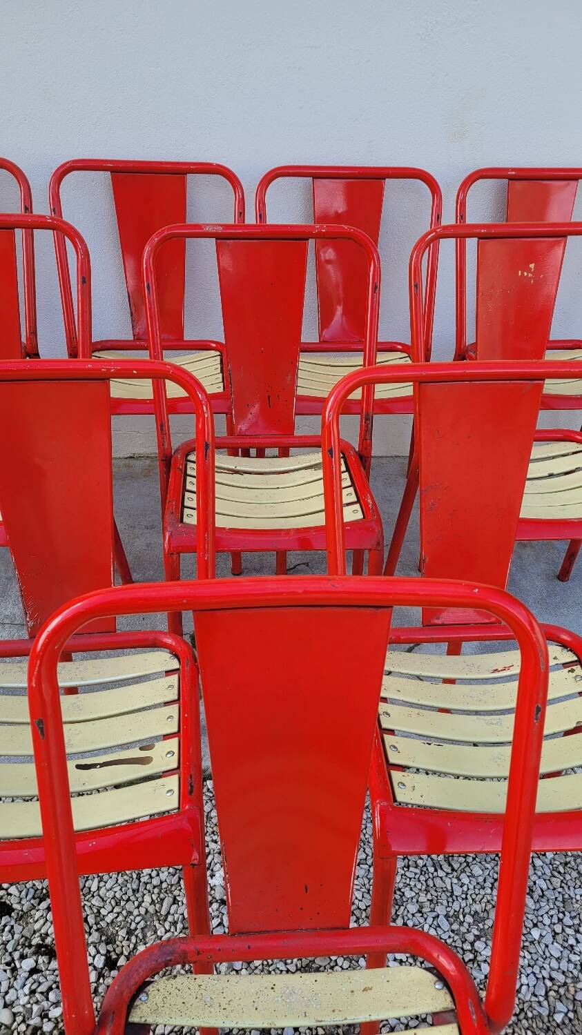 Set of 12 Tolix bistro chairs by Xavier Pauchard model T4 - 1950s