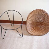 Rotin armchair shell tripod vintage 50s