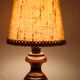 Bedside lamp wooden foot, clip jute lampshade, seventies