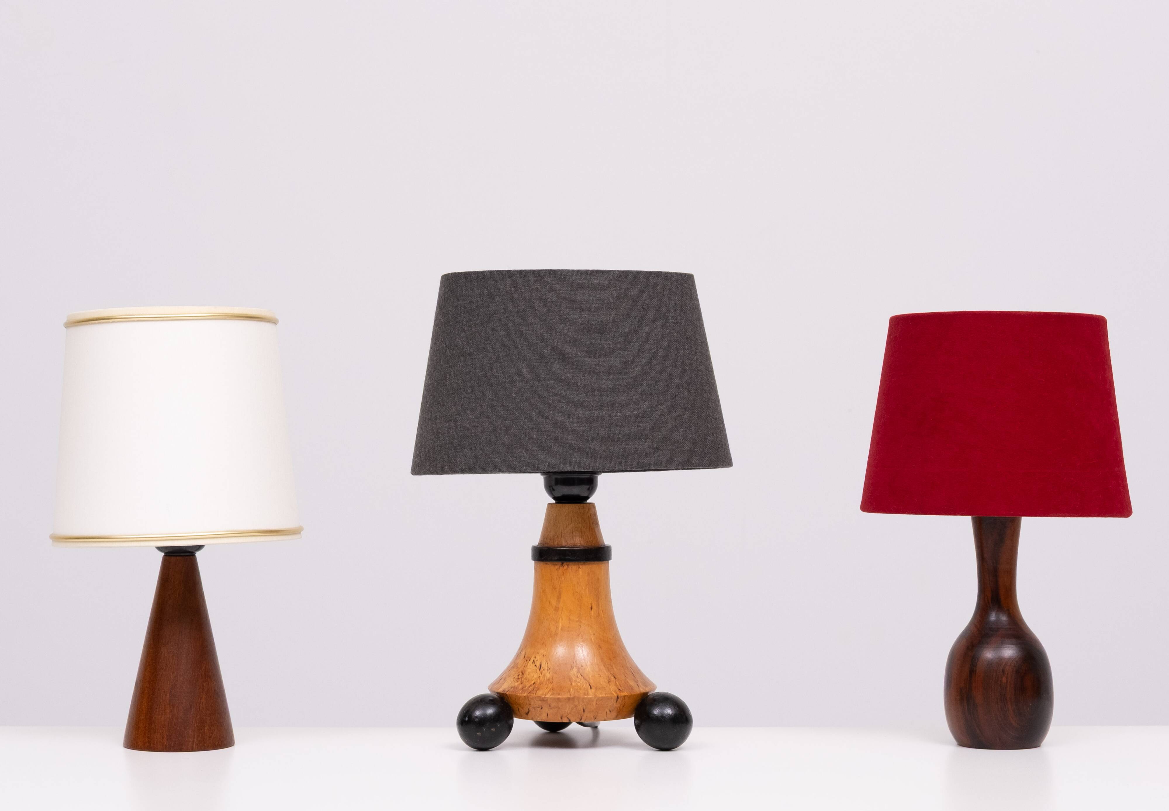 Trio de petites lampes de table des années 1960 avec abat-jour, Hollande