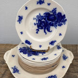 Blue dessert plates with Villeroy flower patterns and boch model Haarlem XIXth
