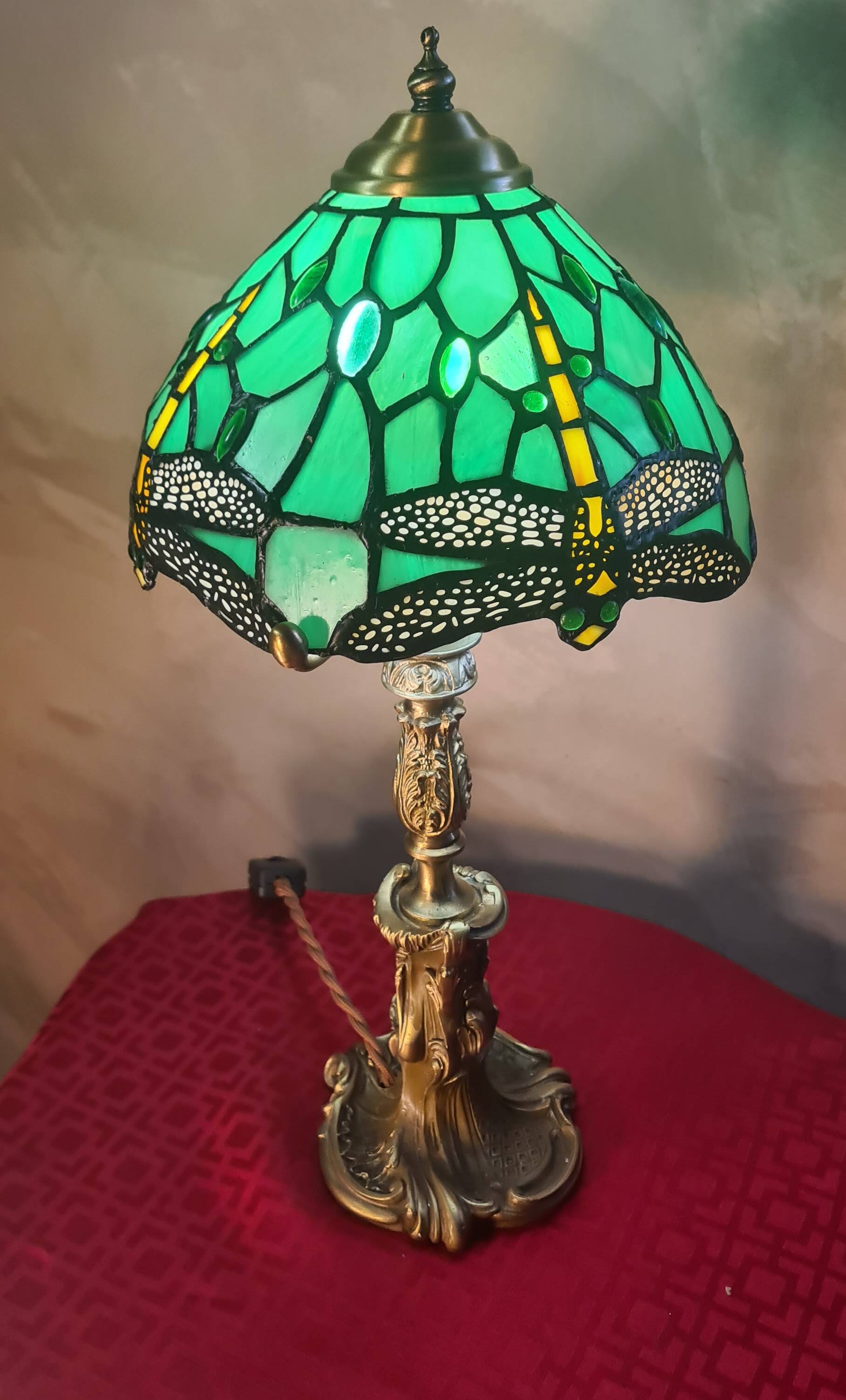 antique art nouveau bronze lamp, old rococo style 44x22 lampshade ve