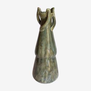 Vase soliflore barbotine à l'émail tigré Art-Nouveau début XXème