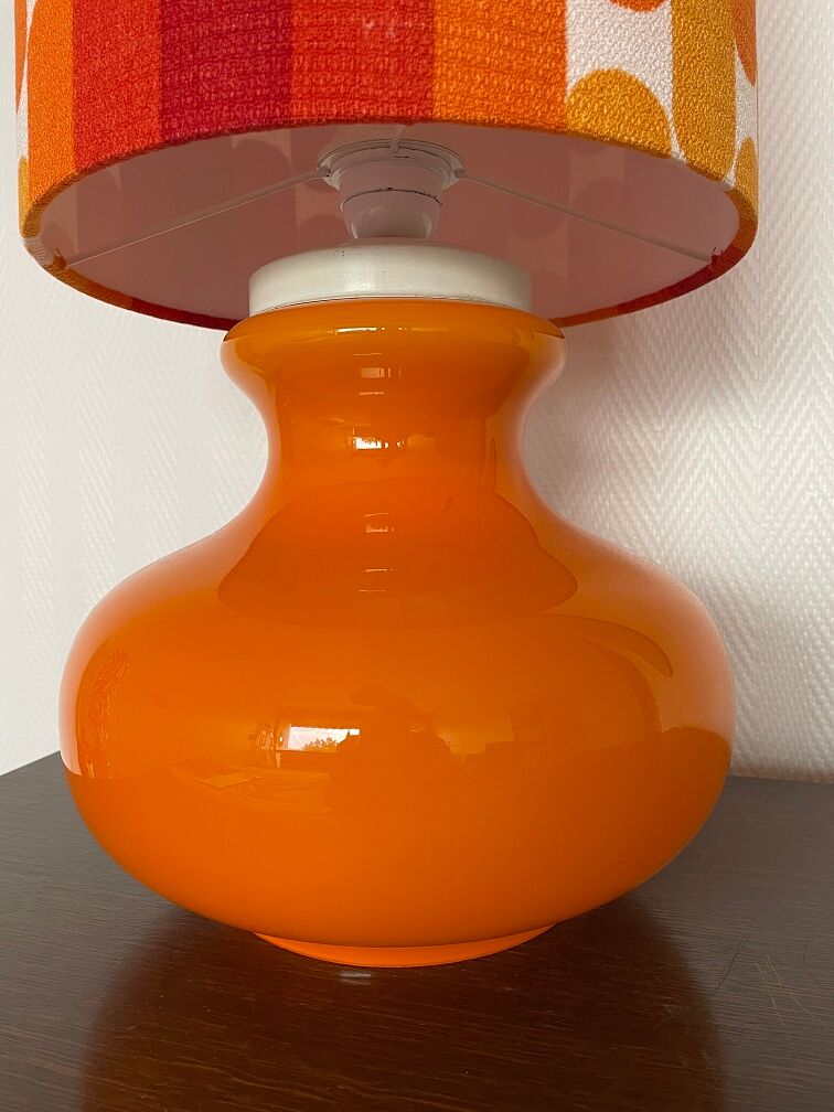 Camaieu table lamp - orange opaline and vintage fabric
