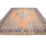 Orange & navy blue turkish vintage rug