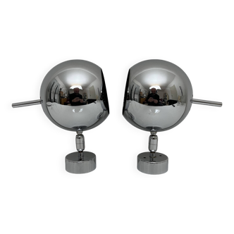 Pair of vintage space age Eyeball type chrome metal wall lights