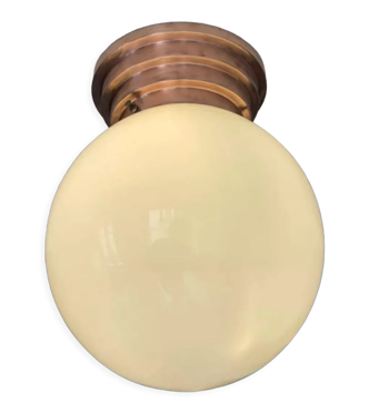 Plafonnier vintage, cuivre et opaline art déco, France 1930