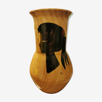 Vase imitation bois vallauris grandjean visage de femme forme diabolo