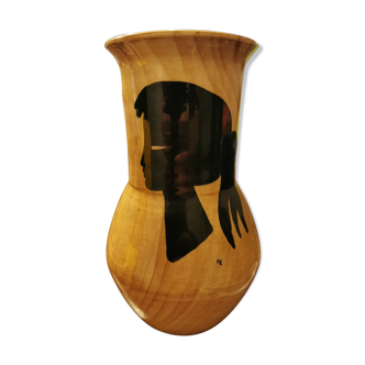 Vase imitation wood vallauris grandjean face of woman form diabolo