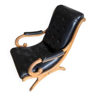 Antique Victorian Chesterfield armchair / vintage / black