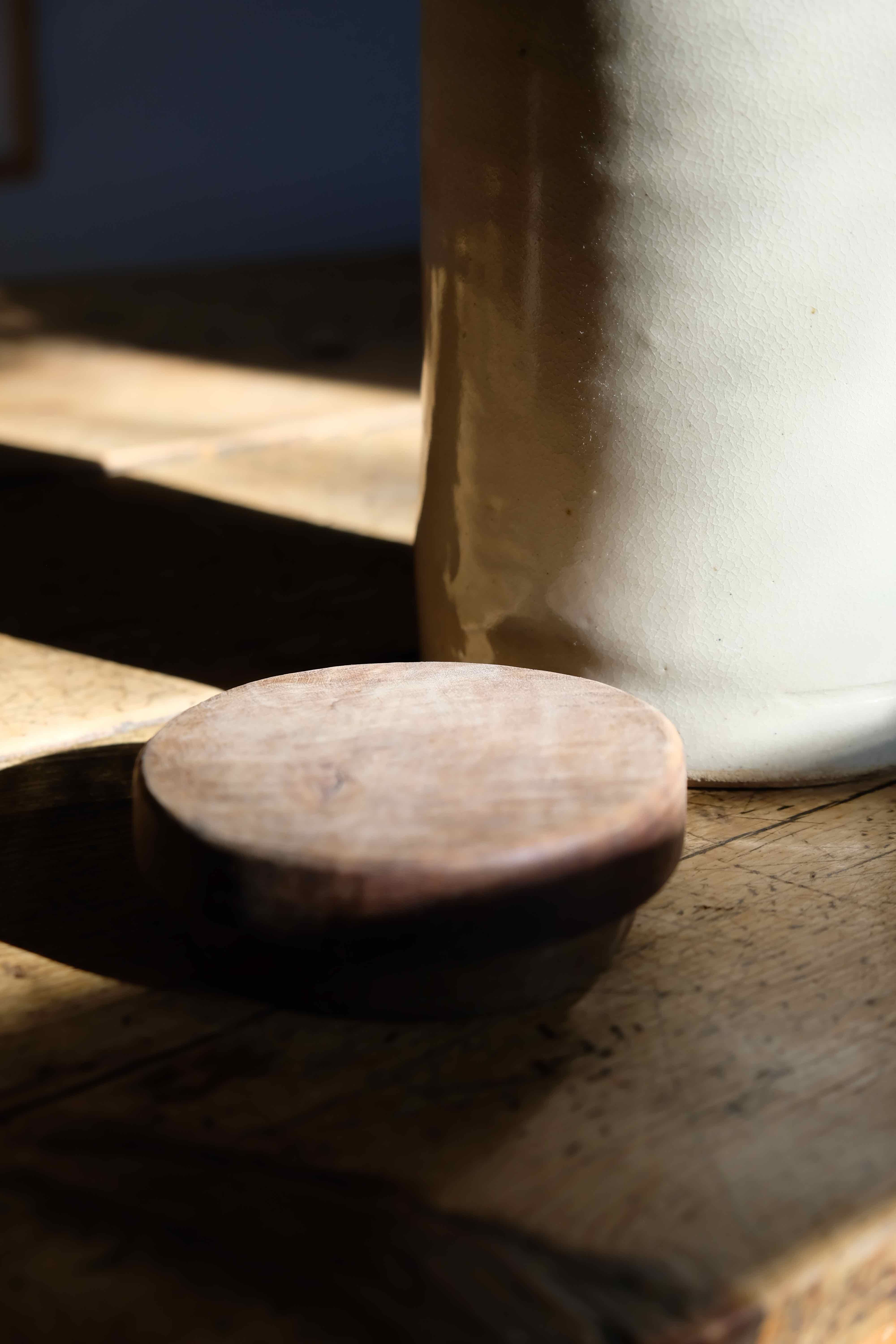 Stoneware with original wooden lid