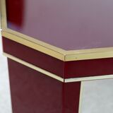 Coffee table Eric Maville glass brass plexiglass wood France, 70s. Small scratches. small