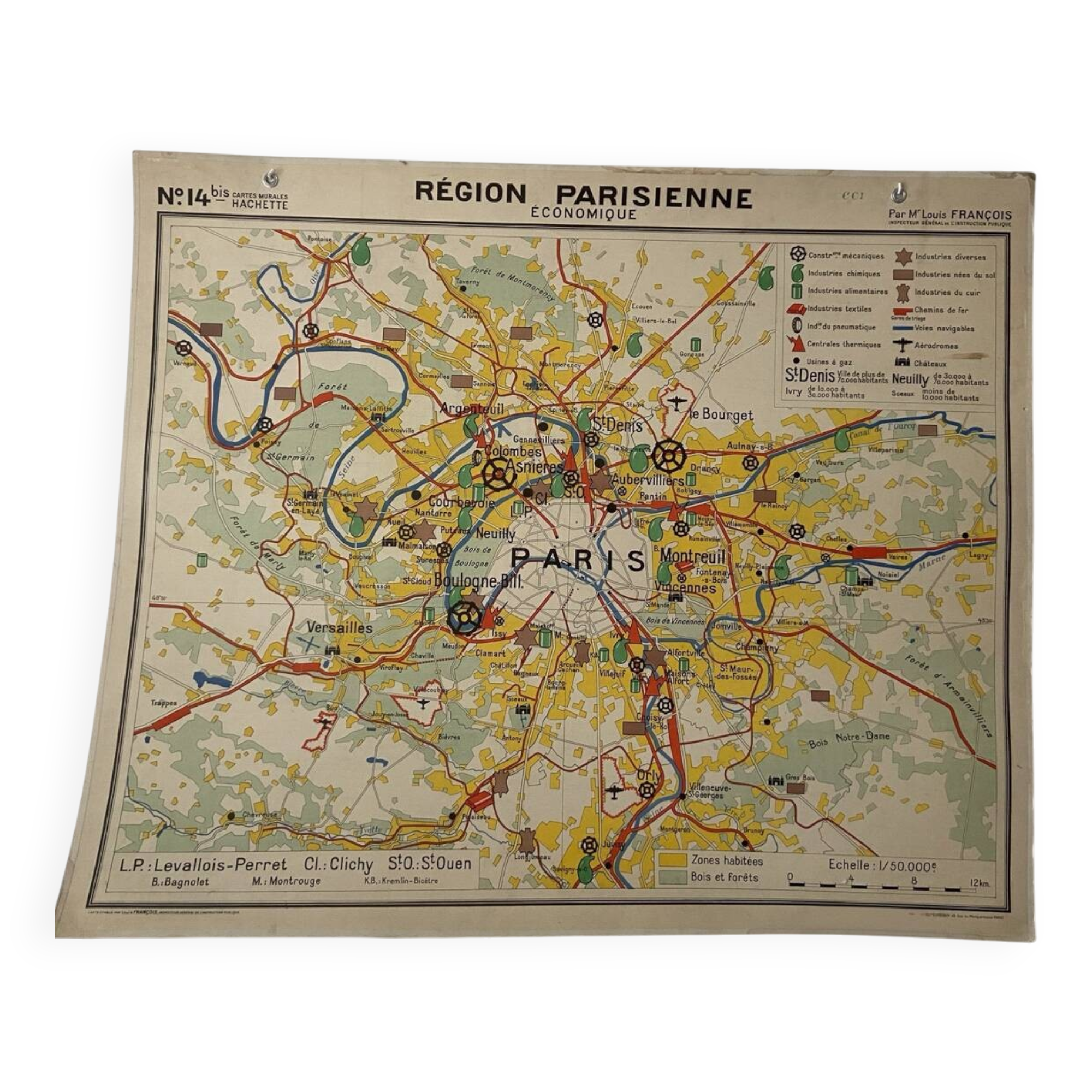 Ancienne carte scolaire Hachette – Bassin parisien & Région parisienne