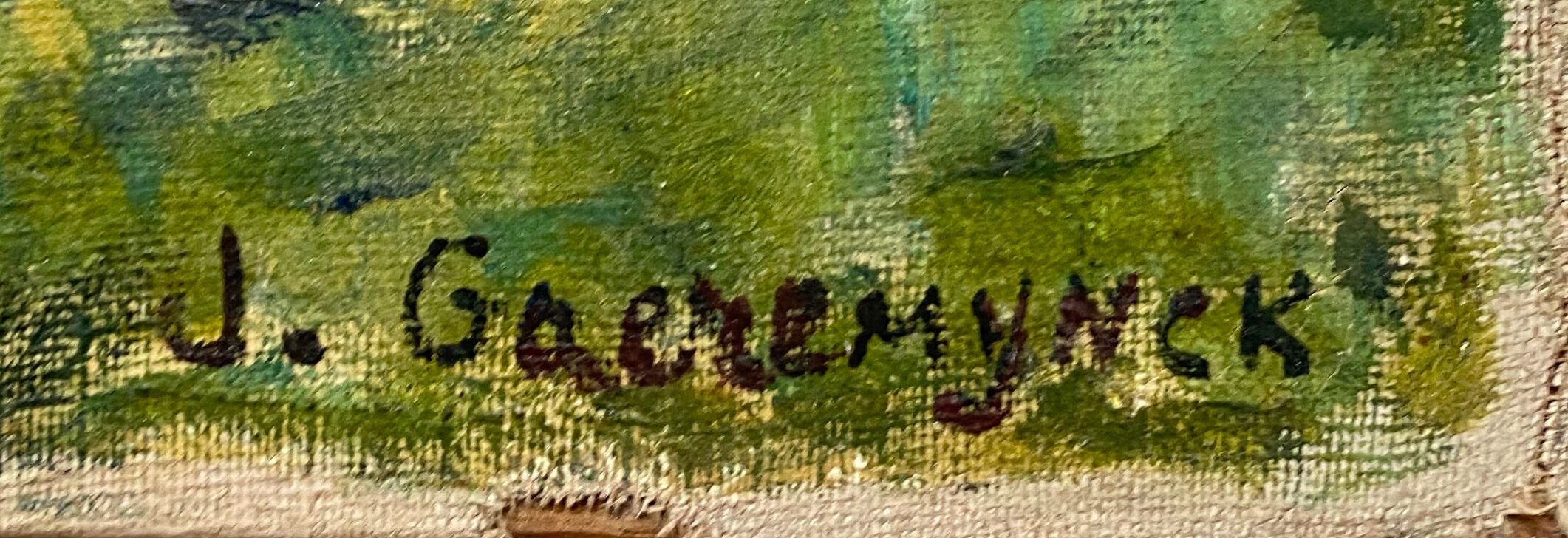 Painting "river and village" by Jacquelin Gaeremynck school of Leers